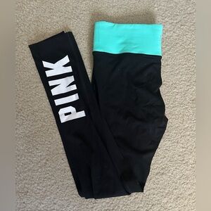 PINK Victoria's Secret Black and Teal Leggings Small